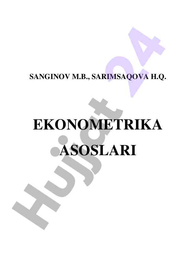 Ekonometrika asoslari darslik o‘zbekiston respublikasi
