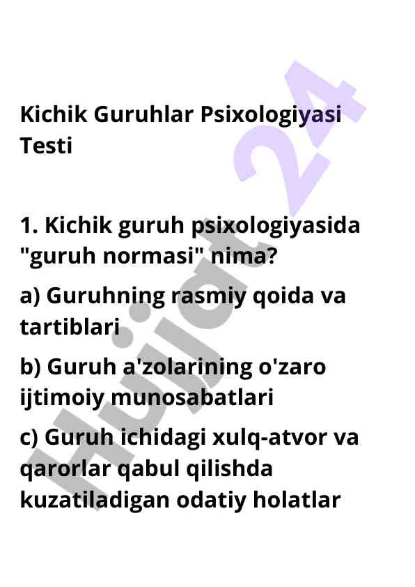 Kichik guruhlar psixologiyasi testi