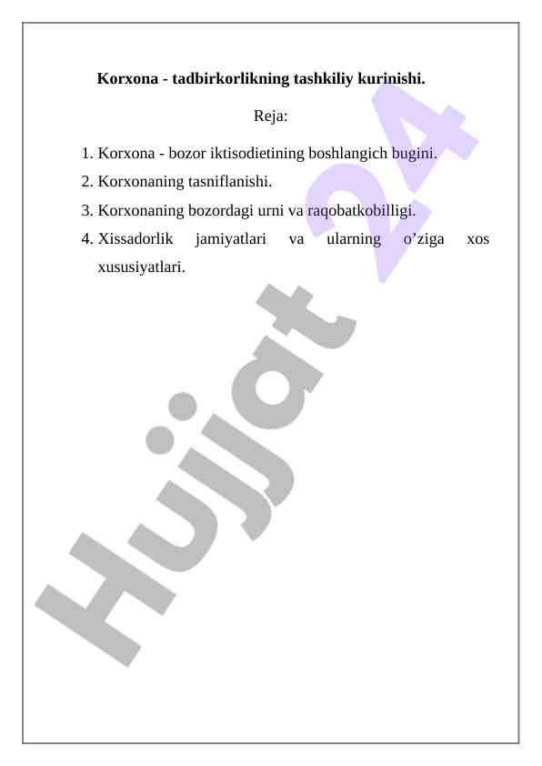 Korxona tadbirkorlik tashkiliy tuzilishi va raqobat