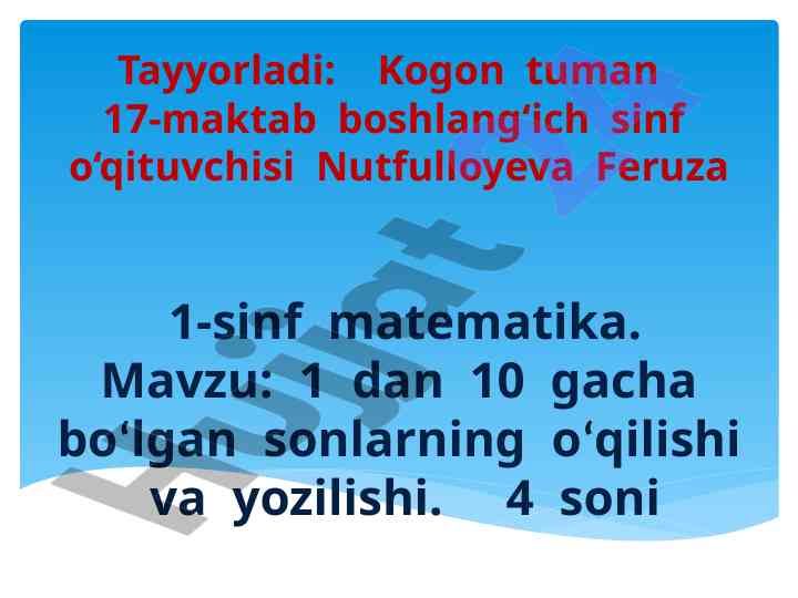 Matematika dars: 1 dan 10 gacha sonlar