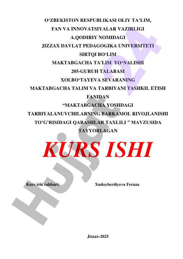 Maktabgacha yoshdagi tarbiyalanuvchilarning rivojlanishi