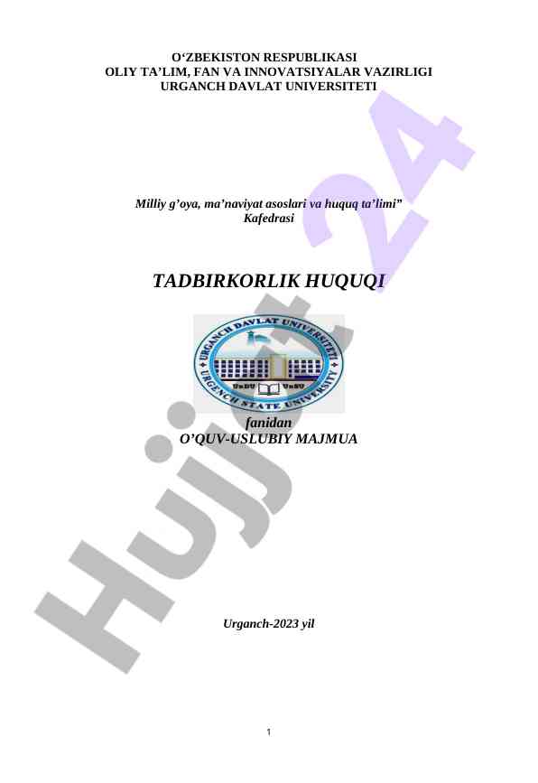O‘quv uslubiy majmua tadbirkorlik huquqi fanidan