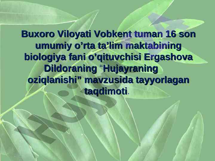 Hujayraning oziqlanishi taqdimi