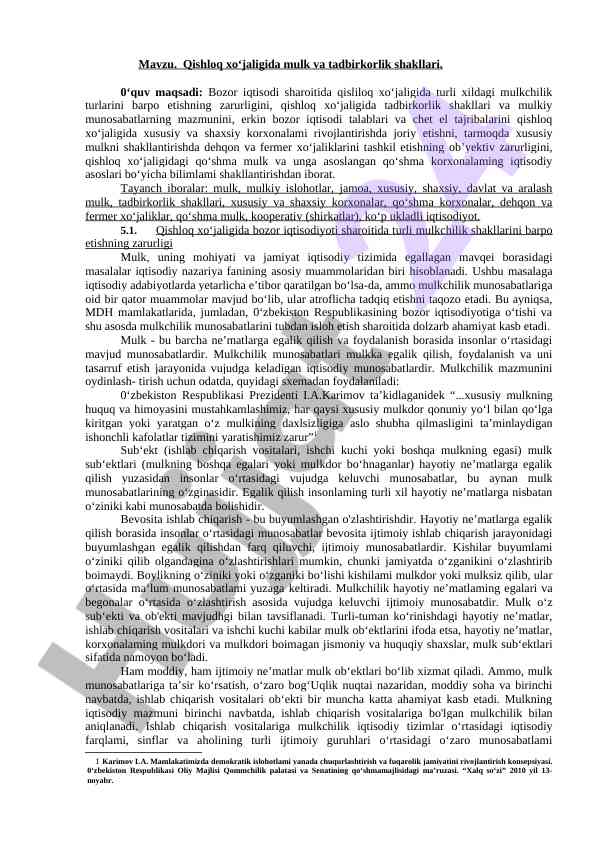 Qishloq xo‘jaligida mulk va tadbirkorlik shakllari