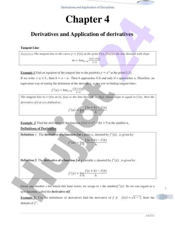 Derivatives and application of derivatives overview