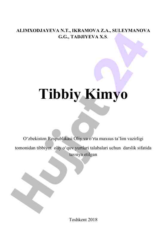 Tibbiy kimyo: oliy o‘quv yurtlari talabalari uchun darslik