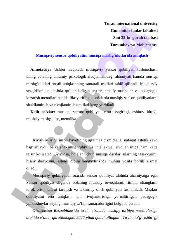 Musiqaviy sensor qobiliyatini aniqlash usullari