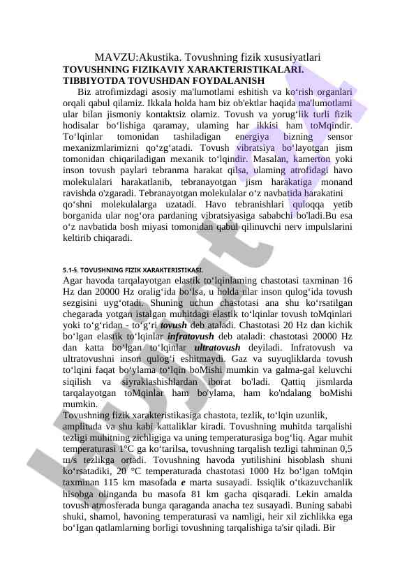 Tovushning Fizik Xususiyatlari