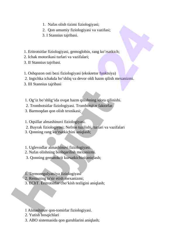 Nafas olish tizimi fiziologiyasi va tajribalar