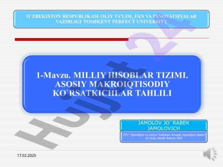 Milliy iqtisodiyotni tahlil qilishda ko‘rsatkichlar