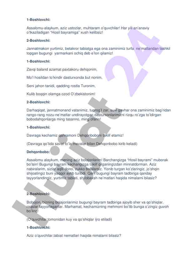 Hosil bayrami taqdimoti mavzusi