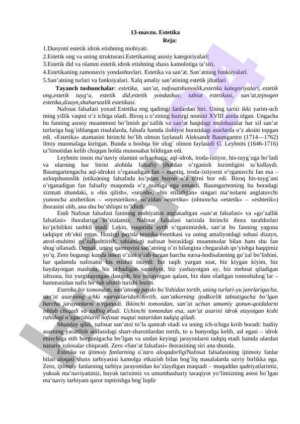 Estetika va san’at: asosiy kategoriyalar va yondashuvlar