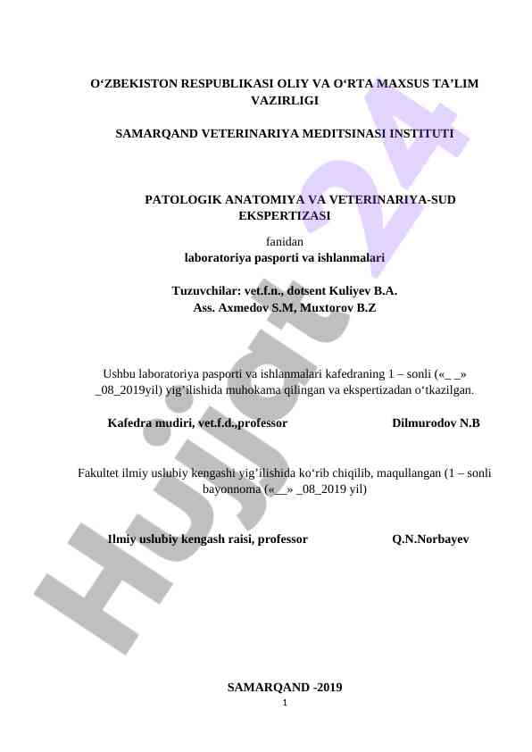 Laboratoriya pasporti va ishlanmalari bo‘yicha ishlar