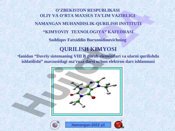 Davriy sistemadagi viii b guruh elementlari ta’limi