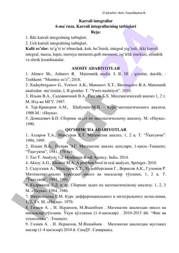 Karrali integrallar 6-ma'ruza