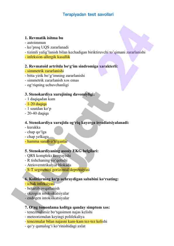 Revmatik isitma tizimli yalig'lanish o'ziga xos belgilari