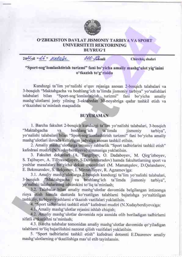 Sport-sog'lomlashtirish turizmi amaliy mashg'ulotlari