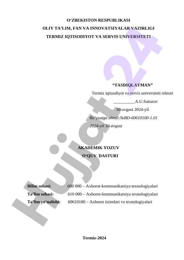 Akademik yozuv o‘quv dasturi 2024-2025