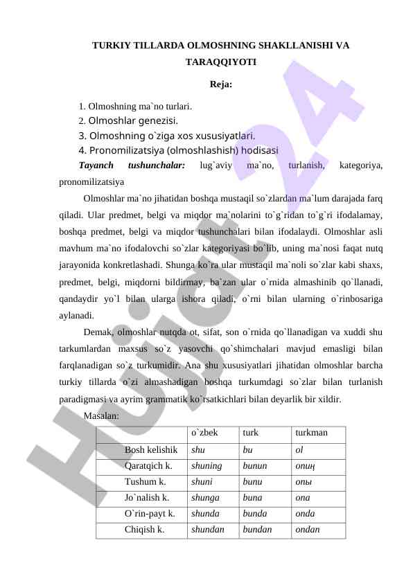 Olmoshlarning ma'no turlari va xususiyatlari