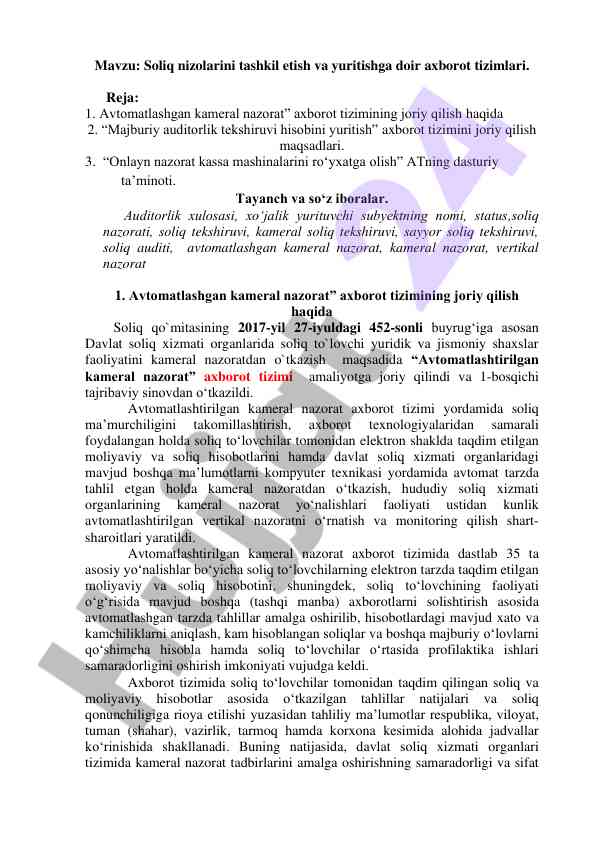 Soliq nizolarini tashkil etish axborot tizimlari