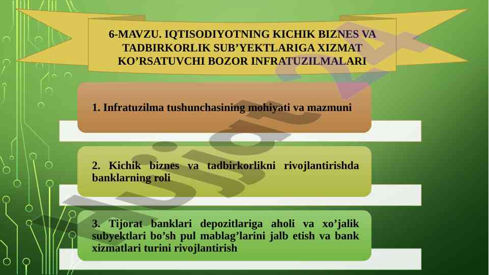 Iqtisodiyotning kichik biznes va tadbirkorlik infratuzilmalari
