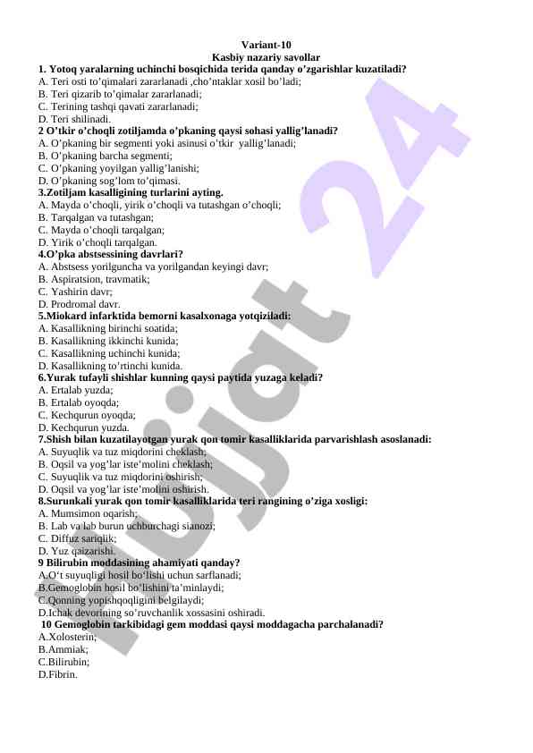 Variant-10 kasbiy nazariy savollar