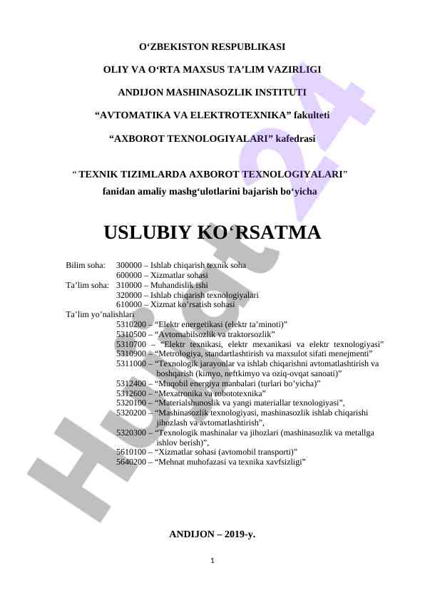 Amaliy mashgʻulotlar uchun uslubiy koʻrsatmalar