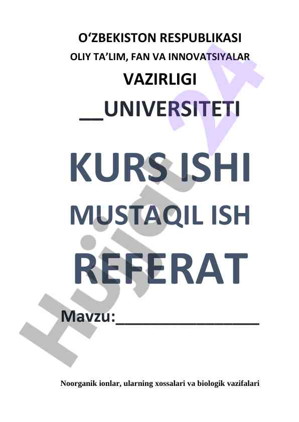 Noorganik Ionlar Va Ularning Xossalari