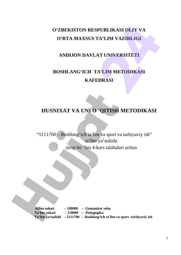 Boshlang‘ich ta’limda husnixat metodikasi