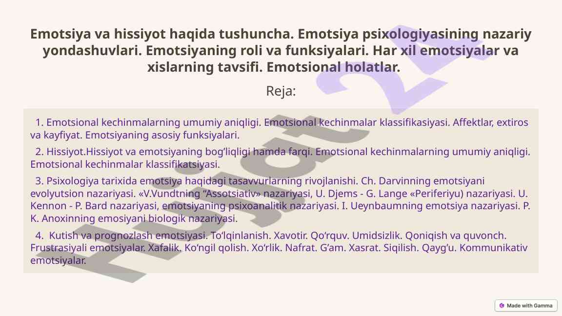 Emotsiya va hissiyot psixologiyasi tushunchalari