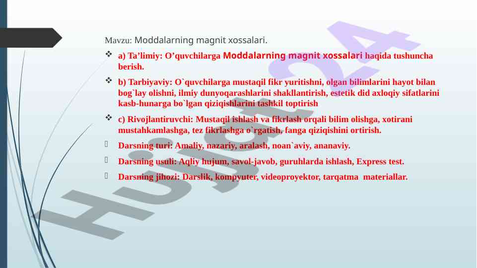Moddalarning magnit xossalari haqida o’quv qo’llanma