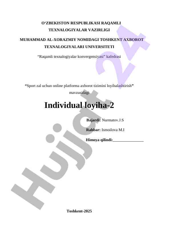 Sport zal uchun online platforma axborot tizimini loyihalashtirish