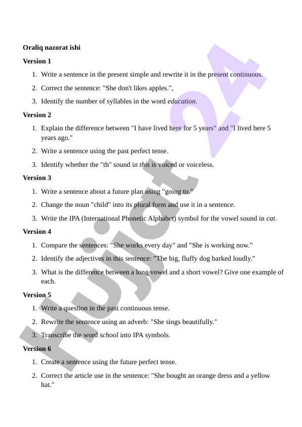 English grammar exercises for language learning