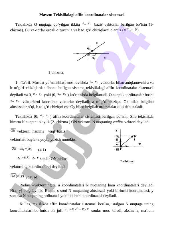 Tekislikdagi affin koordinatalar sistemasi