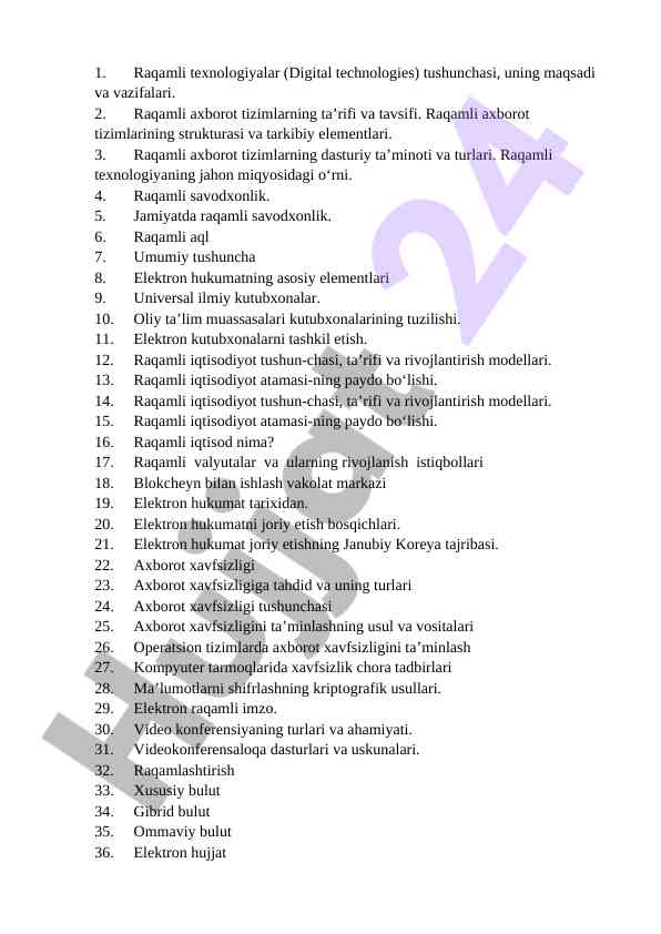 Raqamli texnologiyalar va raqamli iqtisodiyot tushunchalari