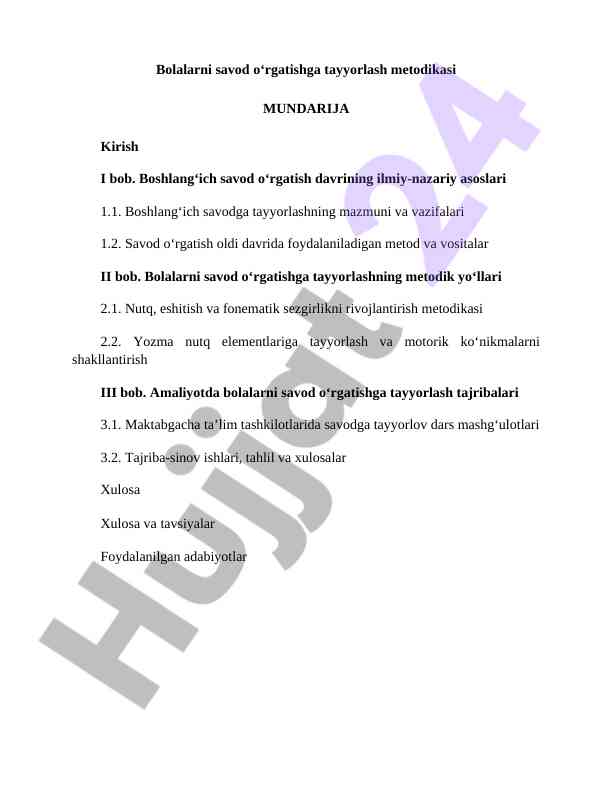 Bolalarni savod oʻrgatishga tayyorgarlik metodikasi