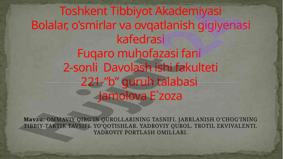 Ommaviy qirg'in qurollarining tasnifi va ta'siri