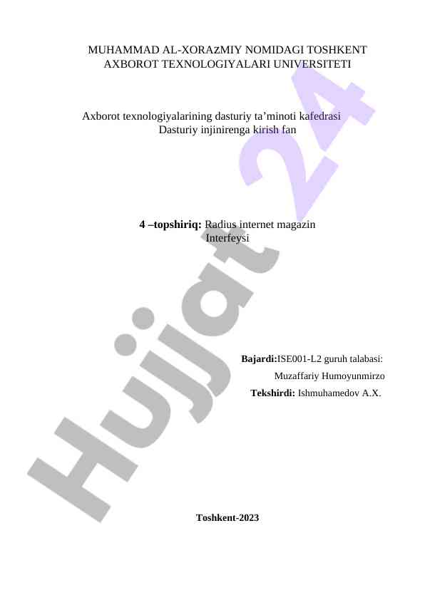 Radius internet magazin interfeysi dasturiy moduli