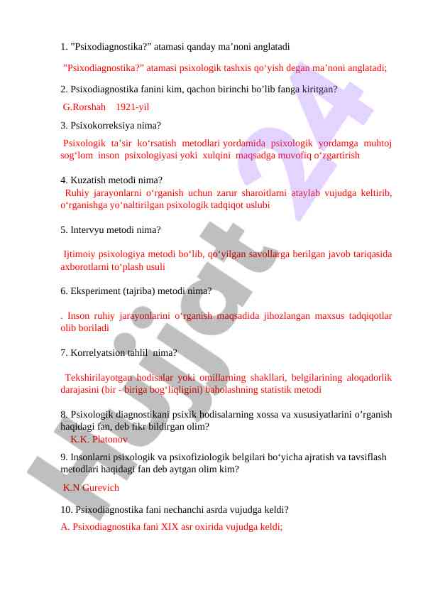 Psixodiagnostika va psixokorreksiya asoslari