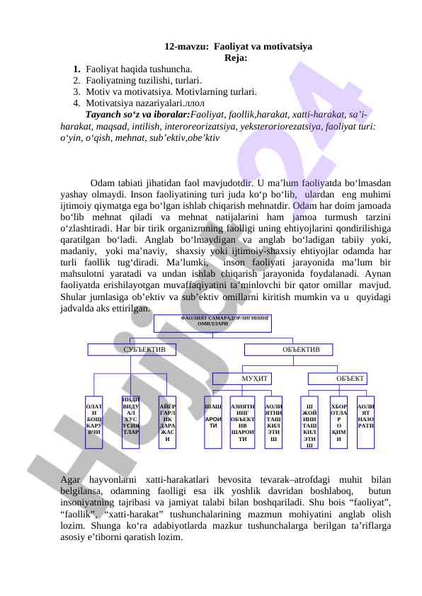 Faoliyat va motivatsiya tushunchasi