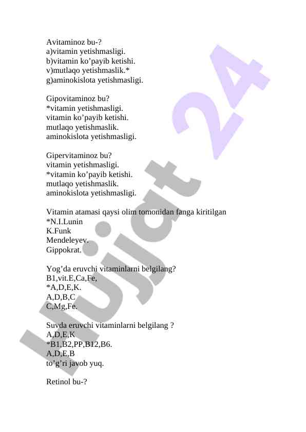 Avitaminoz va gipovitaminoz haqida bilimlar