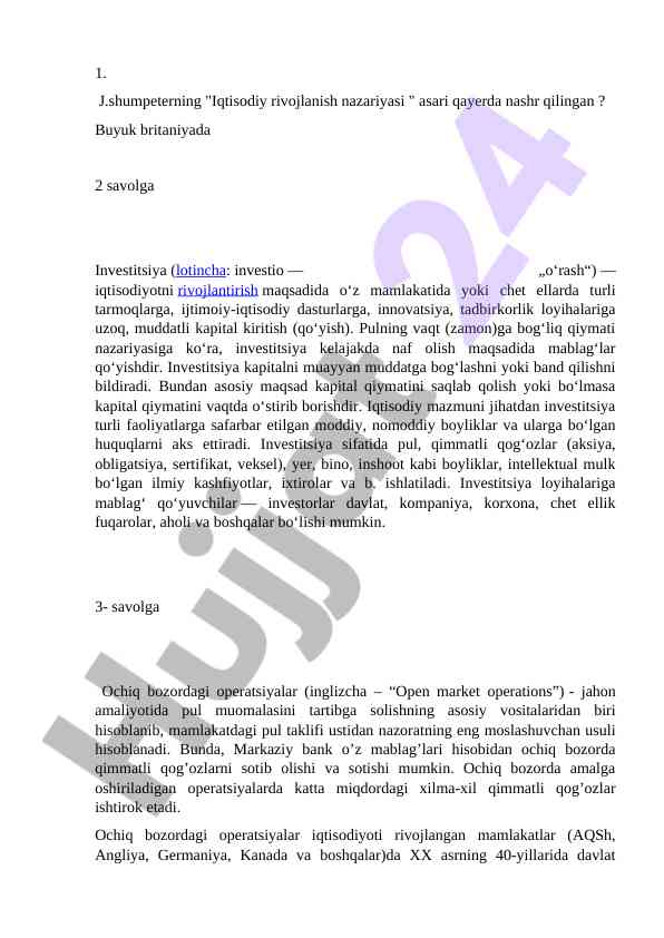 Investitsiya va iqtisodiy rivojlanish nazariyasi