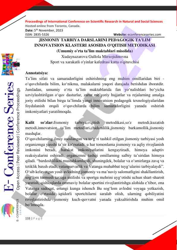 O'qitish metodikasi asosida jismoniy tarbiya darslari