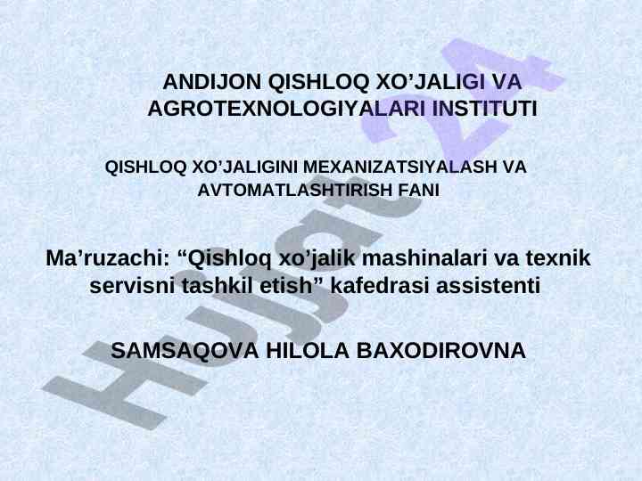 G’alla o’rish va tozalash mashinalari texnologiyasi