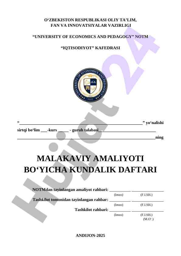 Malakaviy amaliyot kundalik daftari daftar