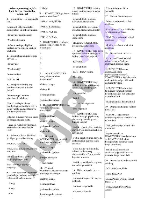 Informatika va microsoft office dasturlari o‘rganish