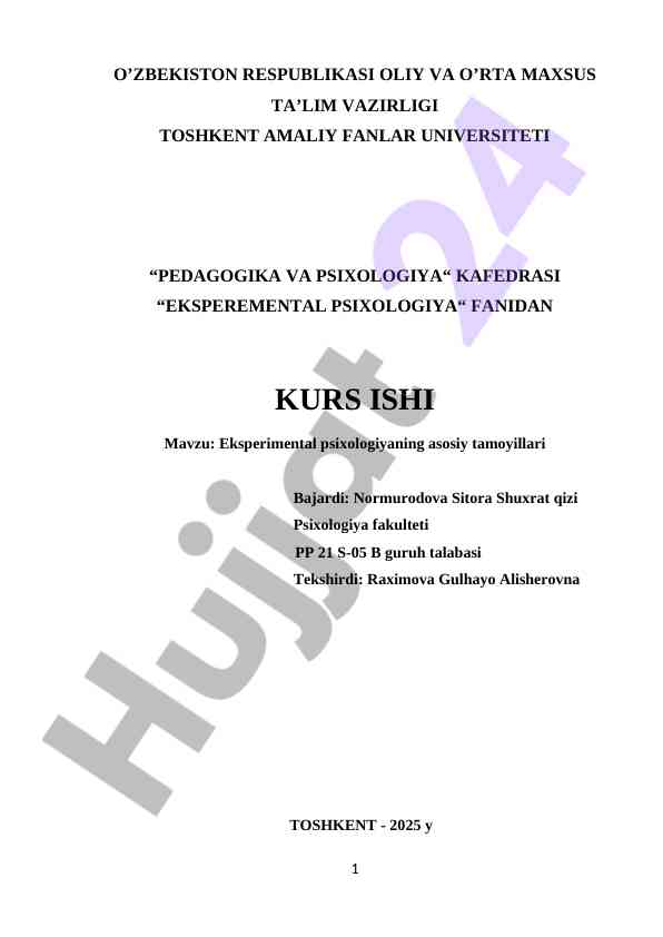 Eksperimental psixologiyaning asosiy tamoyillari