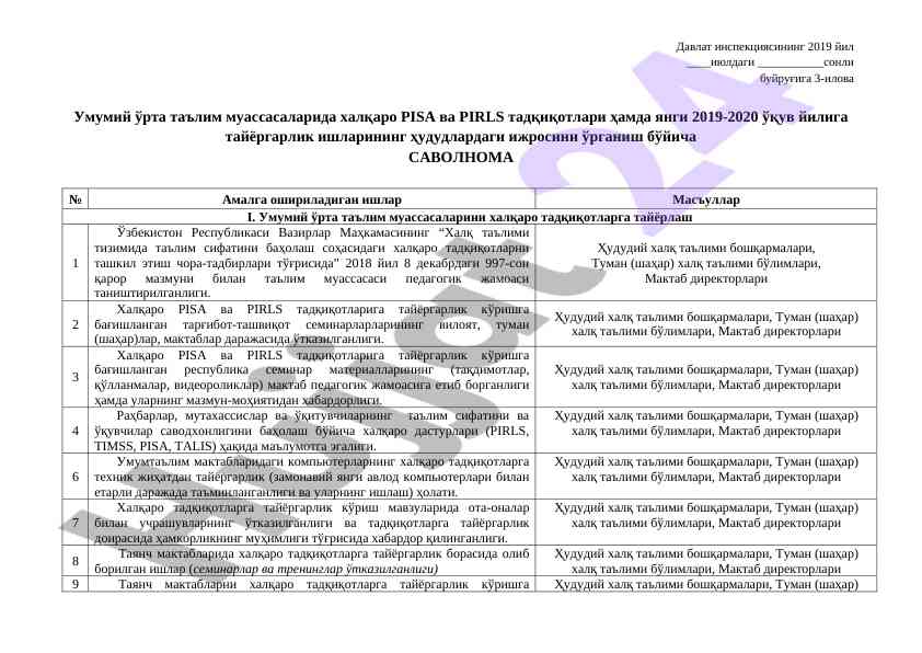 Umumiy o'rta ta'lim muassasalarida pisa va pirls tadqiqotlari