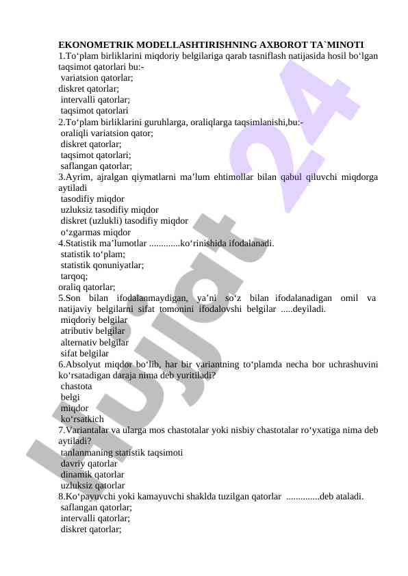 Ekonometriya modellashning axborot ta'minoti