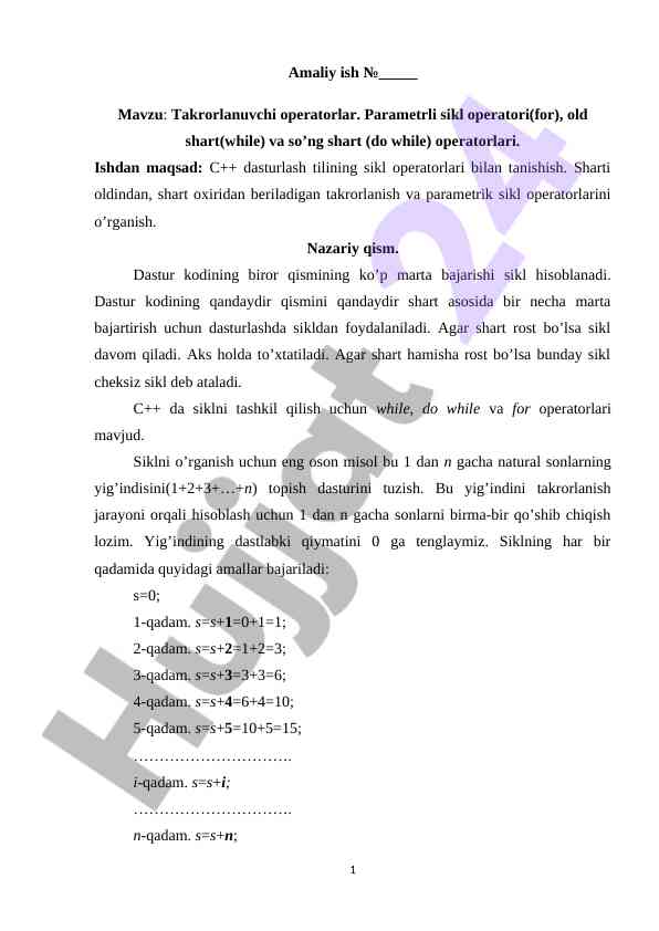 C++ dasturlashda sikl operatorlari bilan tanilish